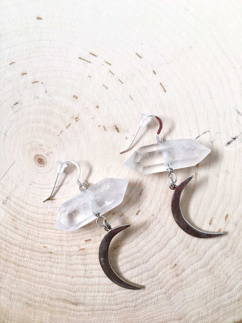 Minerva - Quartz Crescent Earrings - The Pretty Eclectic