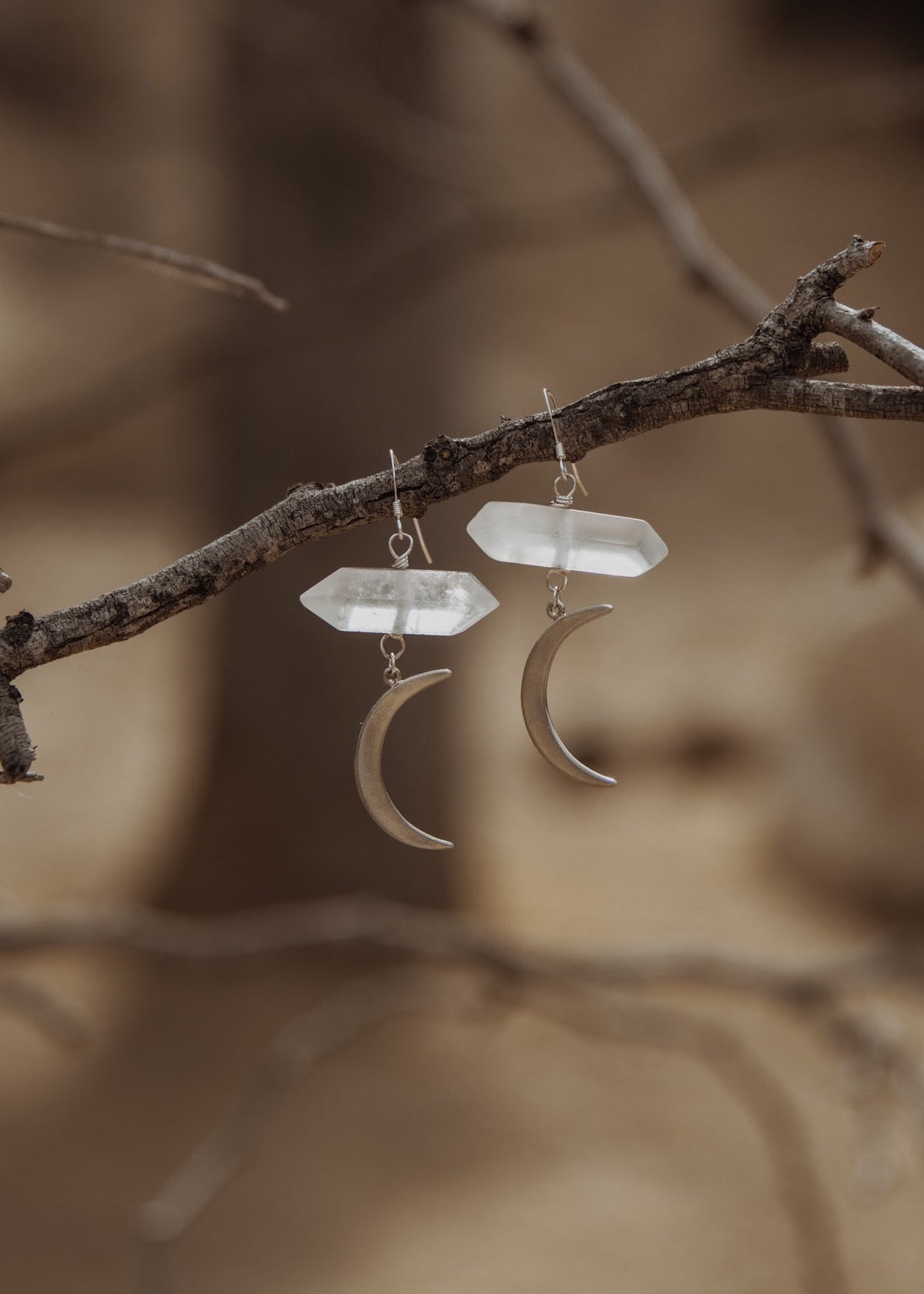Minerva - Quartz Crescent Earrings - The Pretty Eclectic