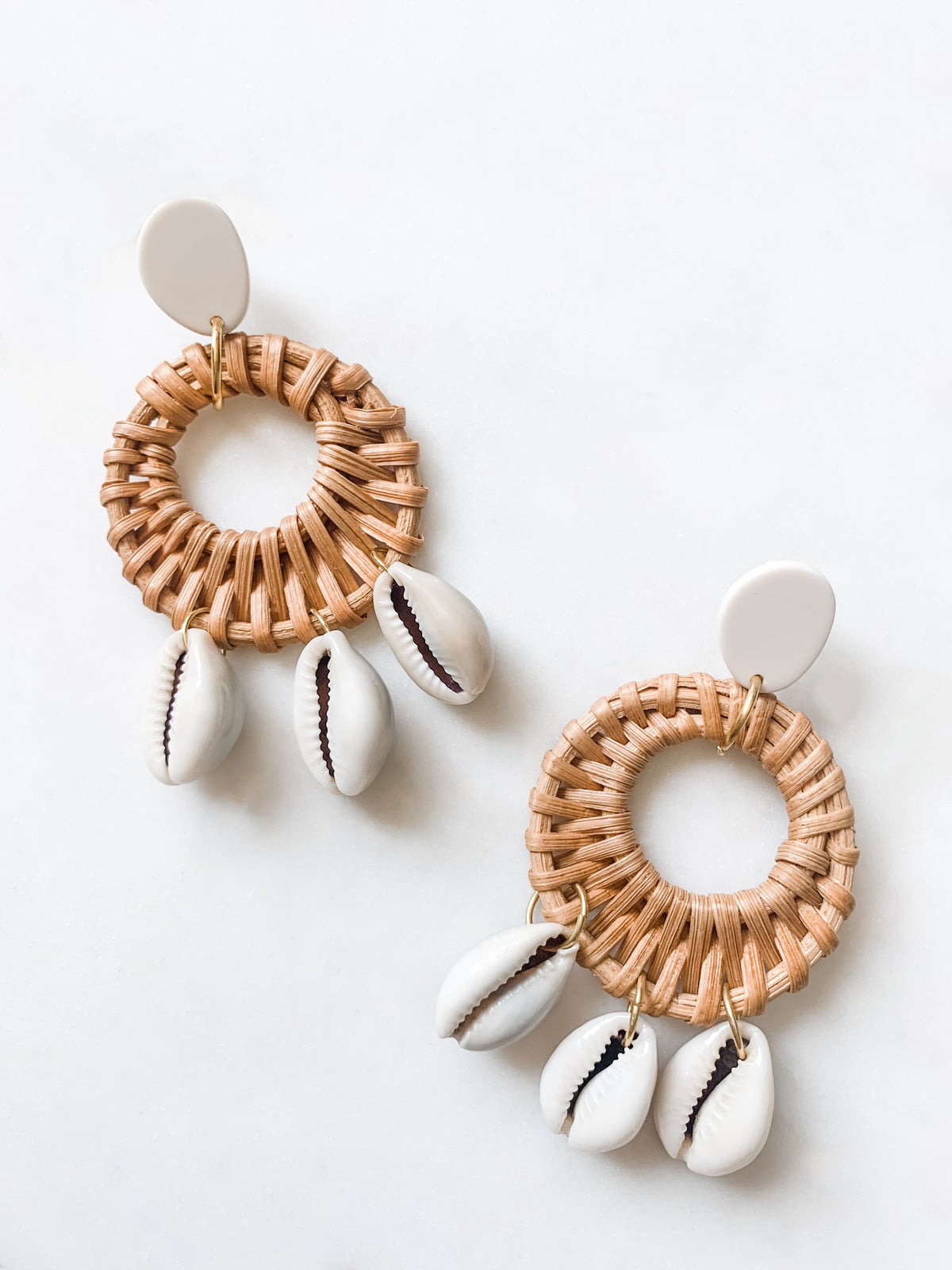 Cowrie Shell Rattan Earrings - The Pretty Eclectic