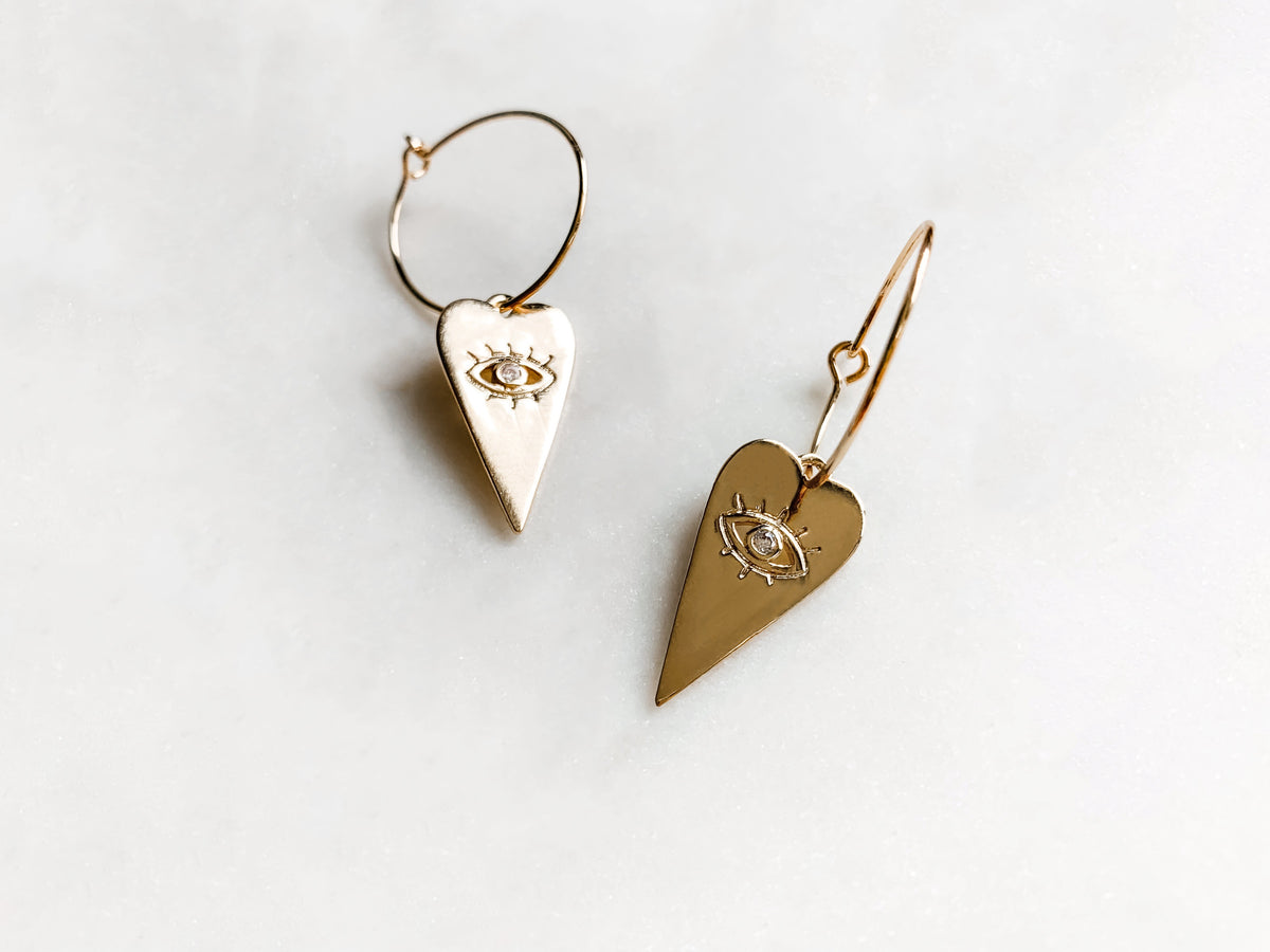 Evil Eye Heart Hoops