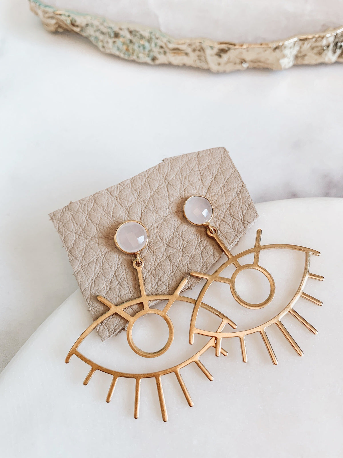 Evil Eye - White Chalcedony Earrings