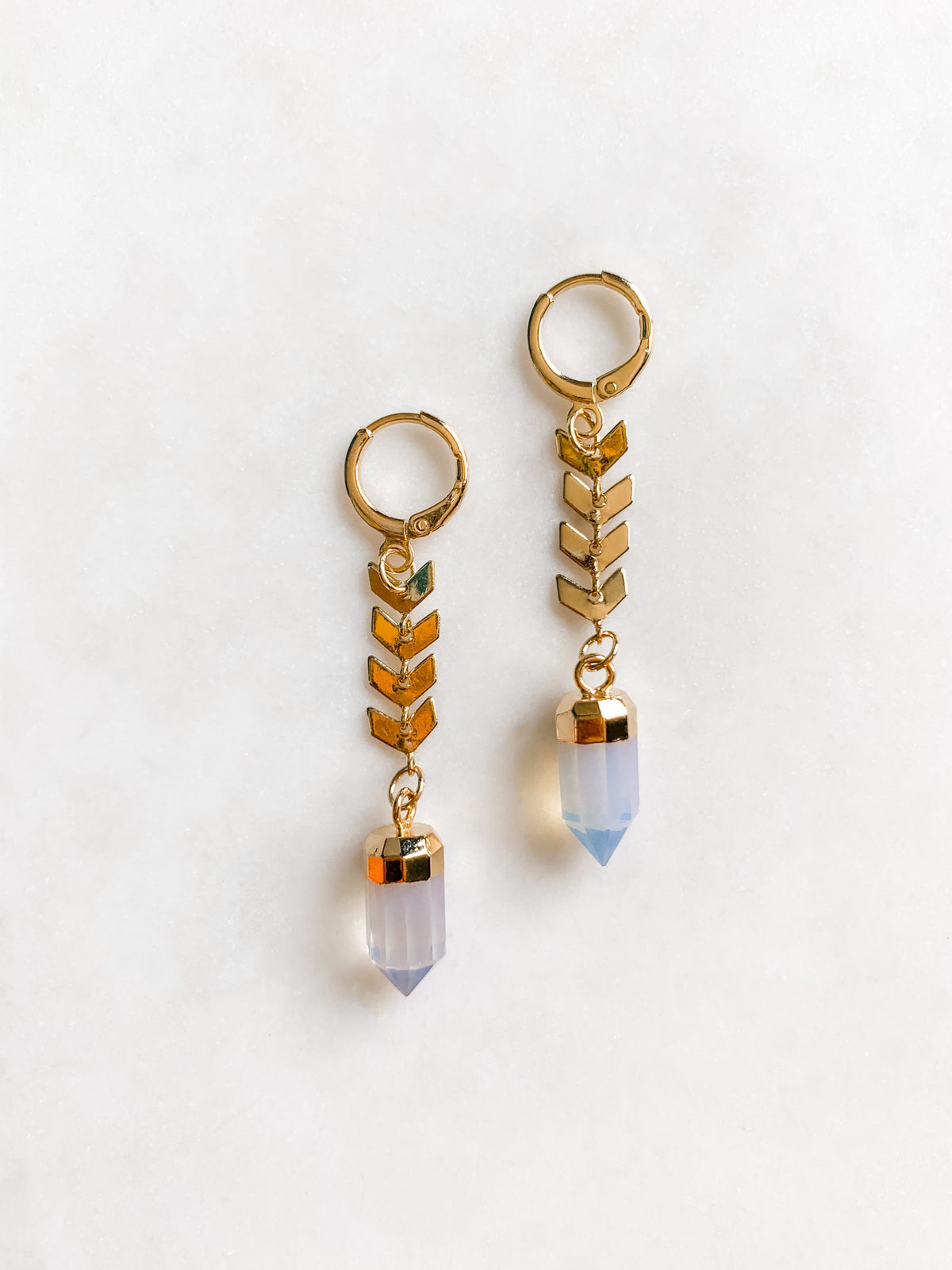 Chevron Chain Opal Earrings