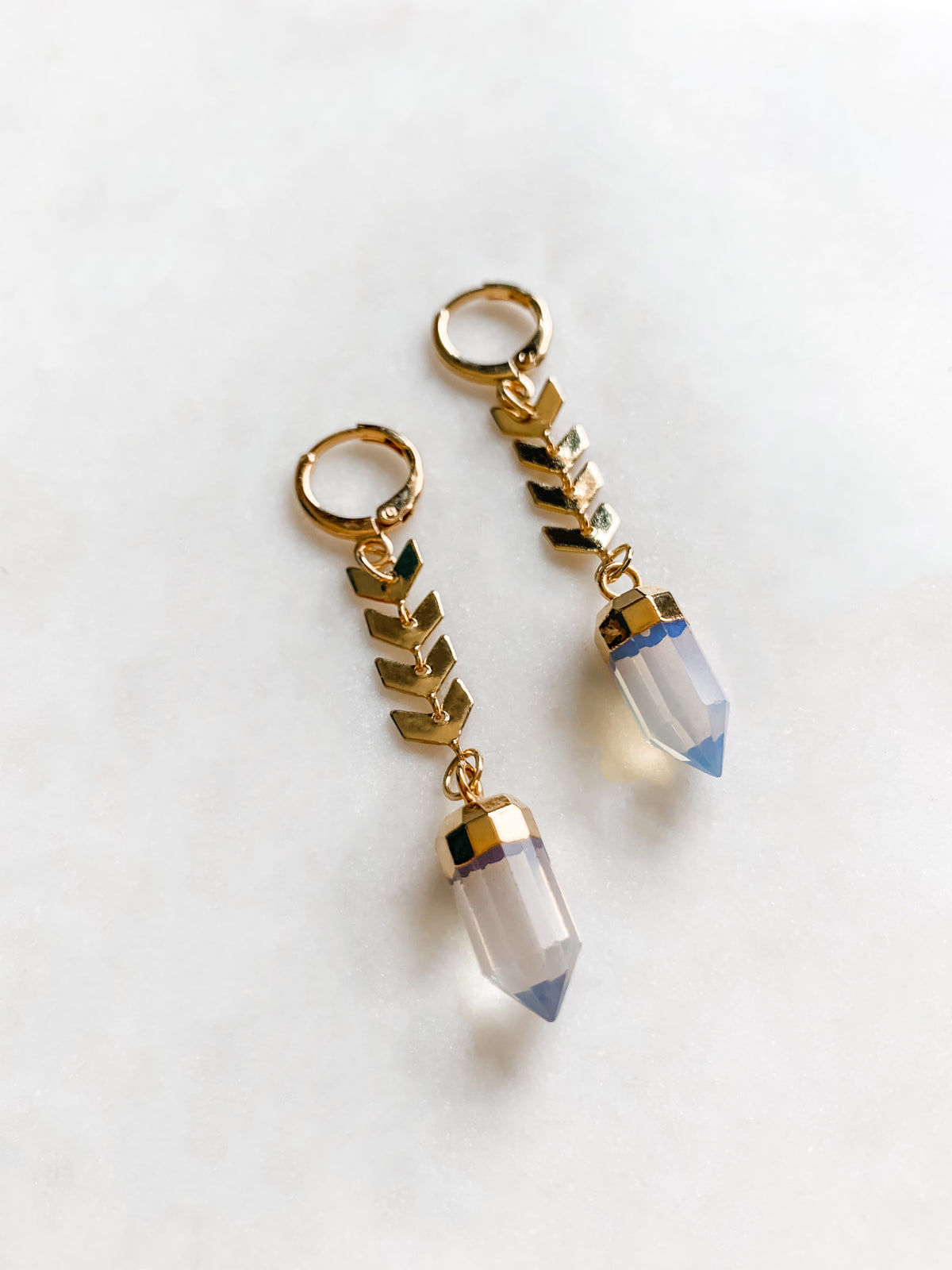 Chevron Chain Opal Earrings