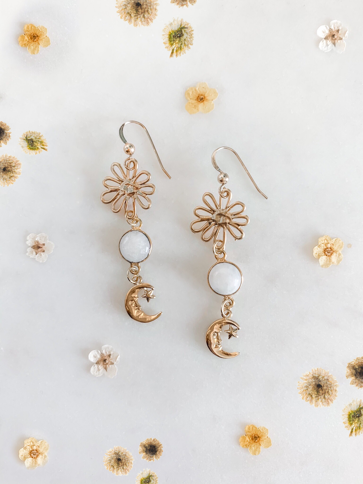 Daisy in the Sky with Moonstones Earrings - The Pretty Eclectic