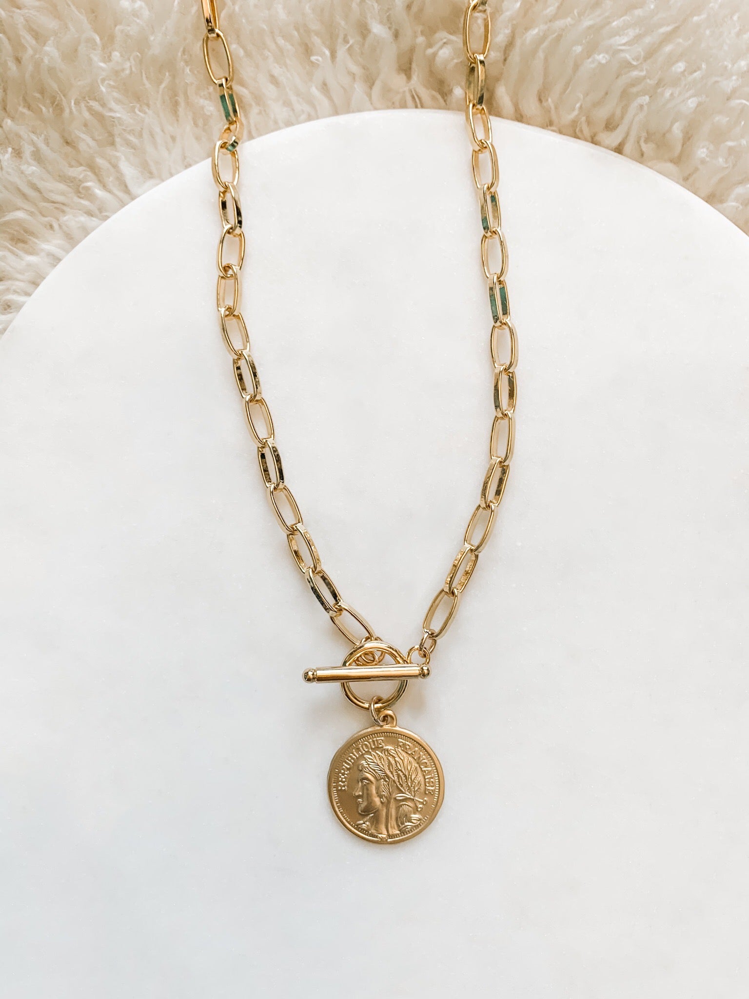Gold Reproduction French Coin Necklace-porcelain Glass Coin 