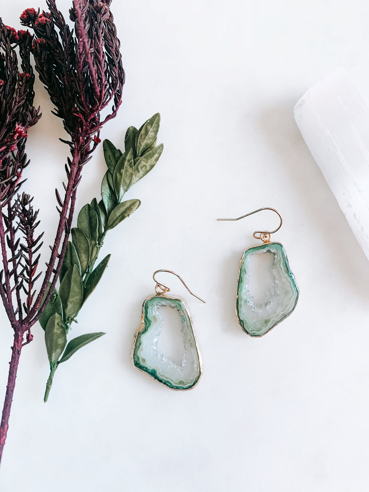 Green Geode Earrings