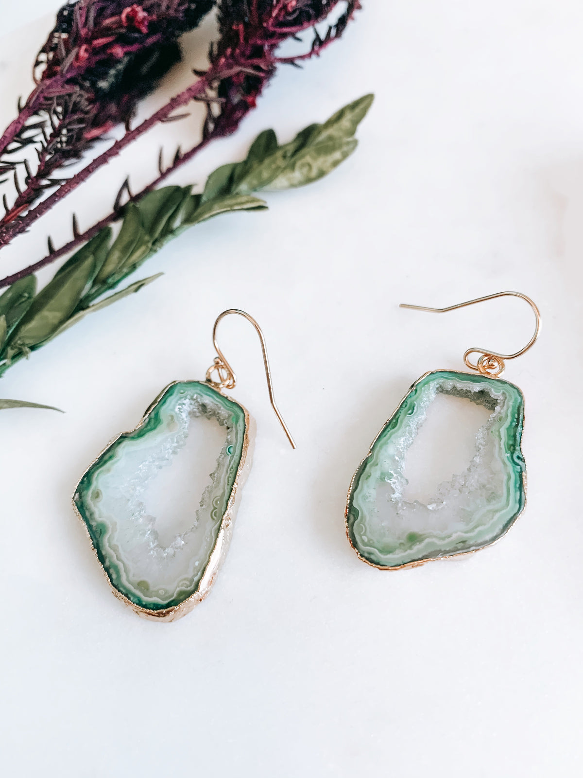 Green Geode Earrings