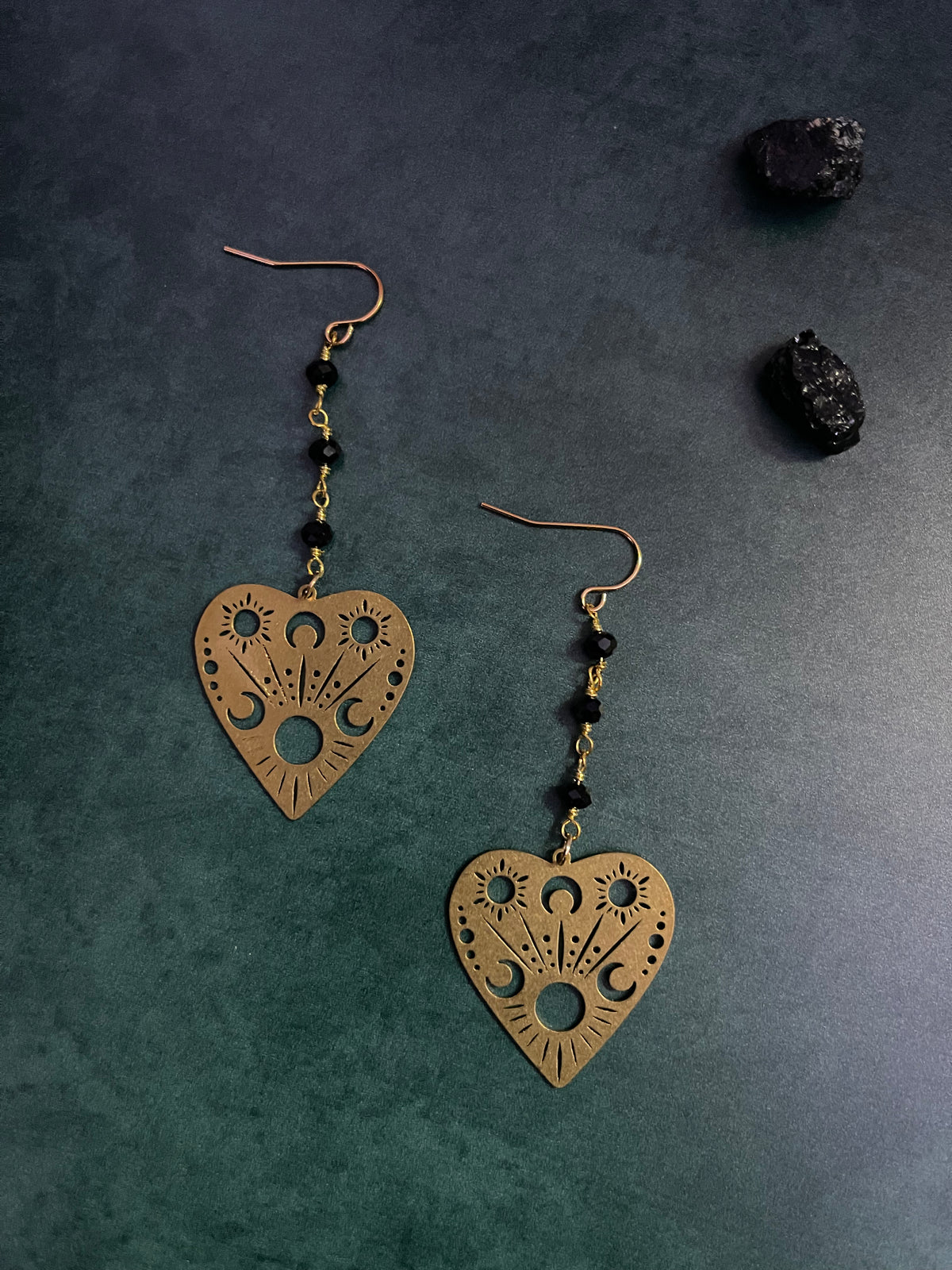 Heart Planchette Onyx Earrings