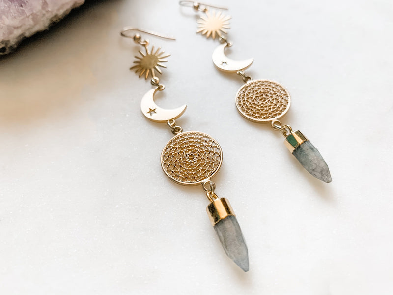 Nightfall - Labradorite Moon Drop Earrings - The Pretty Eclectic