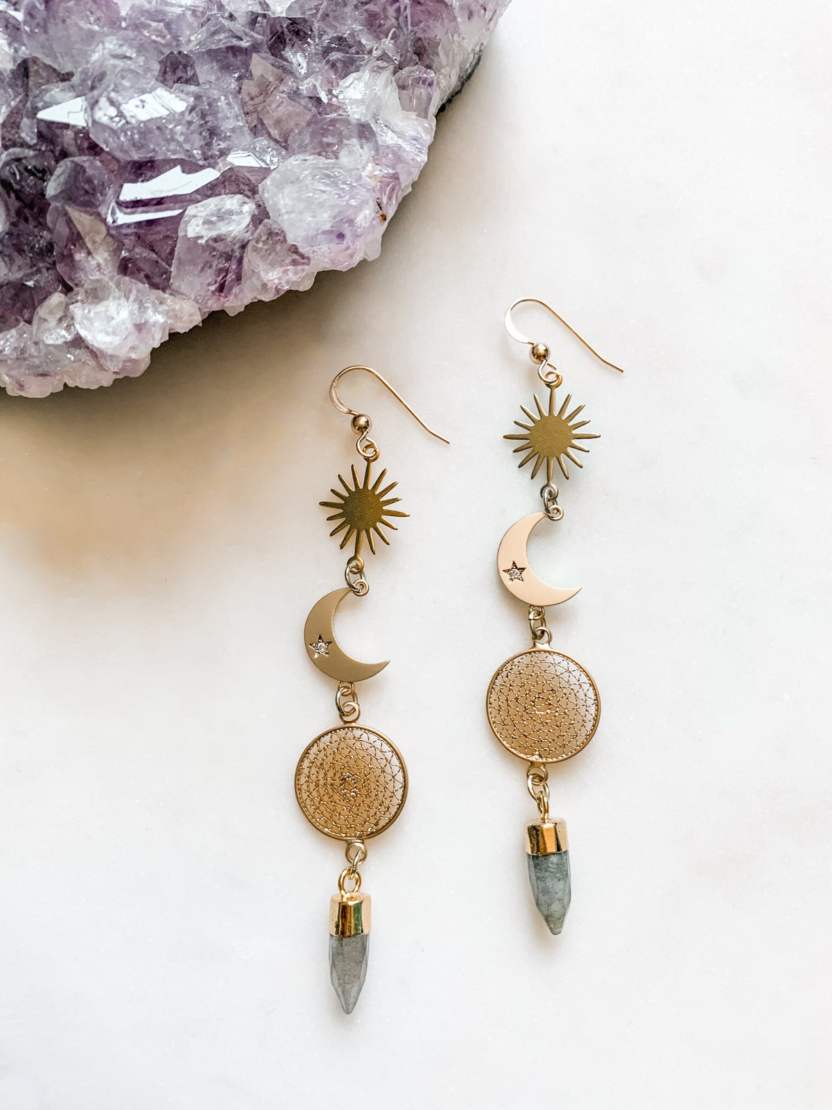 Nightfall - Labradorite Moon Drop Earrings - The Pretty Eclectic