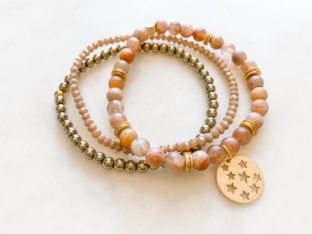 Pink Moonstone Bracelet Set - The Pretty Eclectic