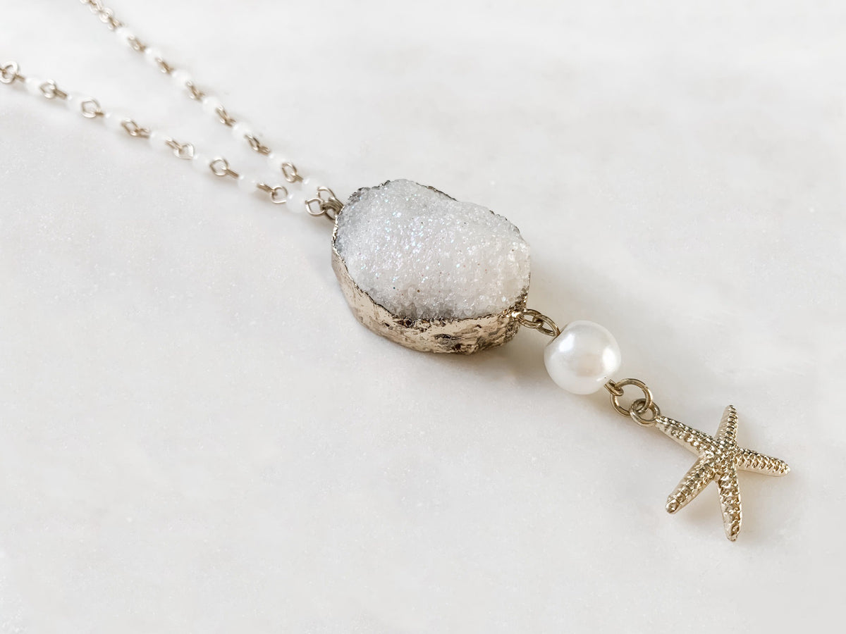 Quartz Druzy and Starfish Necklace - The Pretty Eclectic