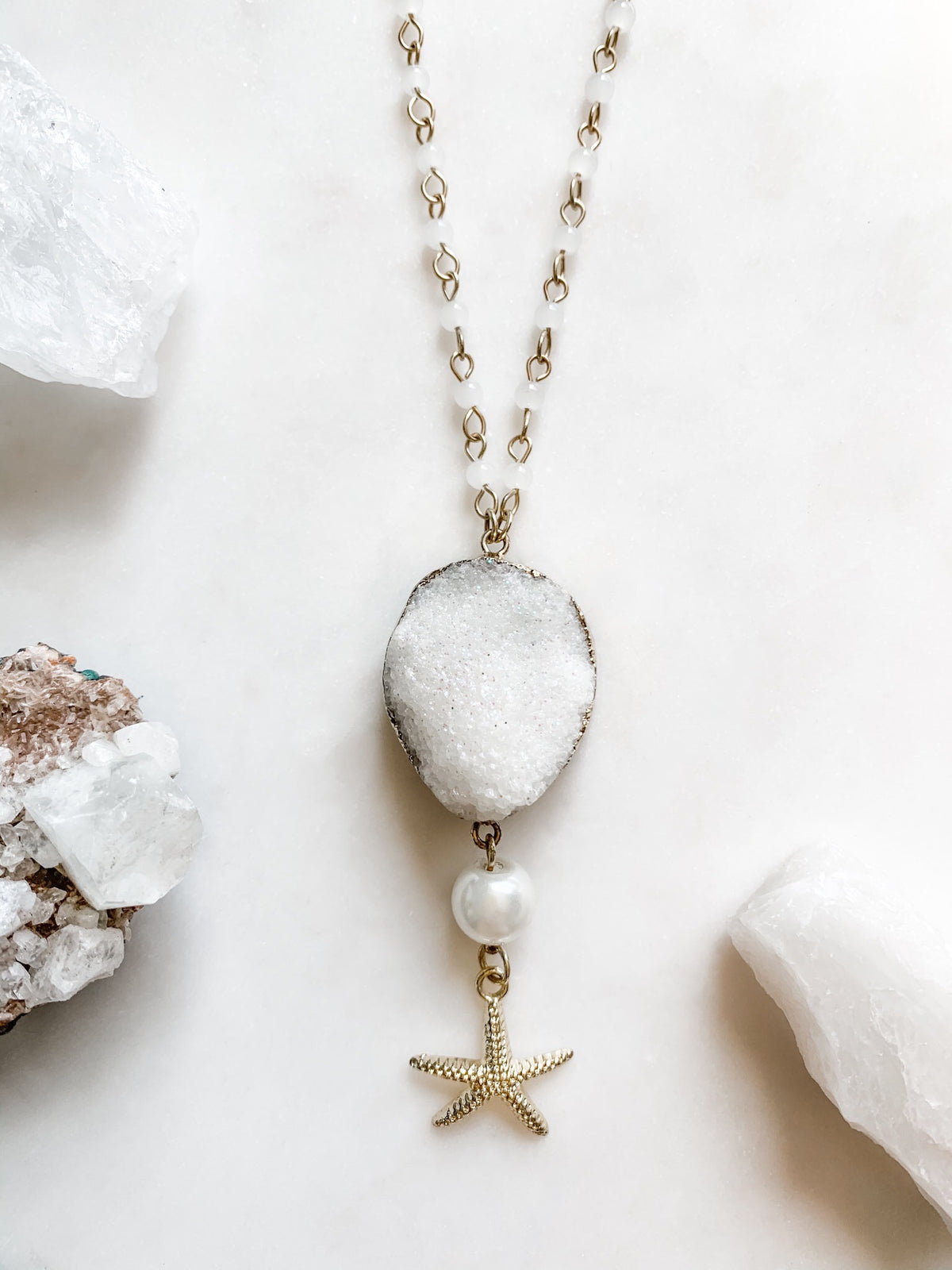 Quartz Druzy and Starfish Necklace - The Pretty Eclectic