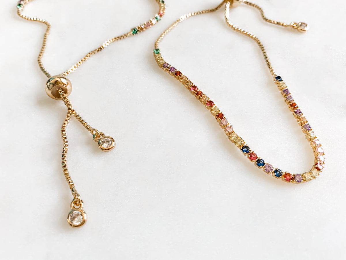 Rainbow Pave Bolo Bracelet