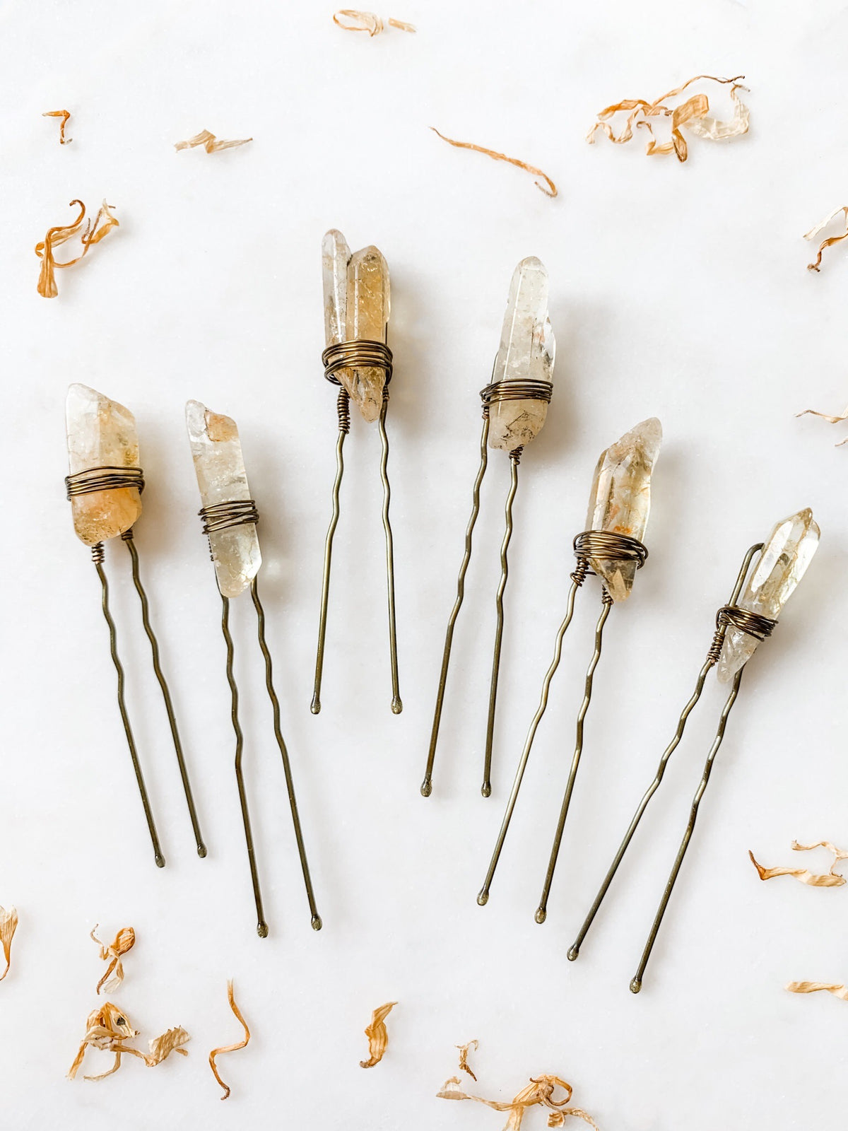 Yellow Quartz Hair Pin Set