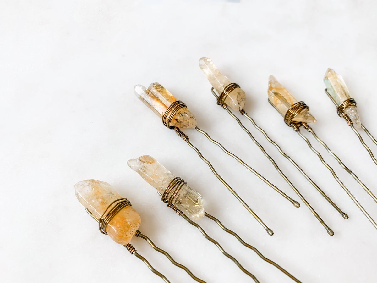 Yellow Quartz Hair Pin Set