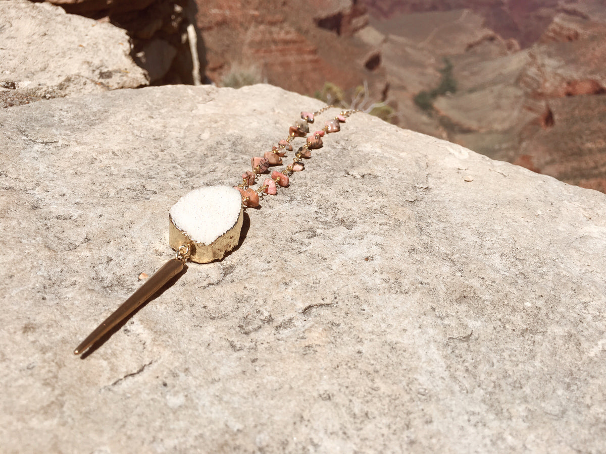 Rhodonite and Druzy Quartz Necklace - The Pretty Eclectic