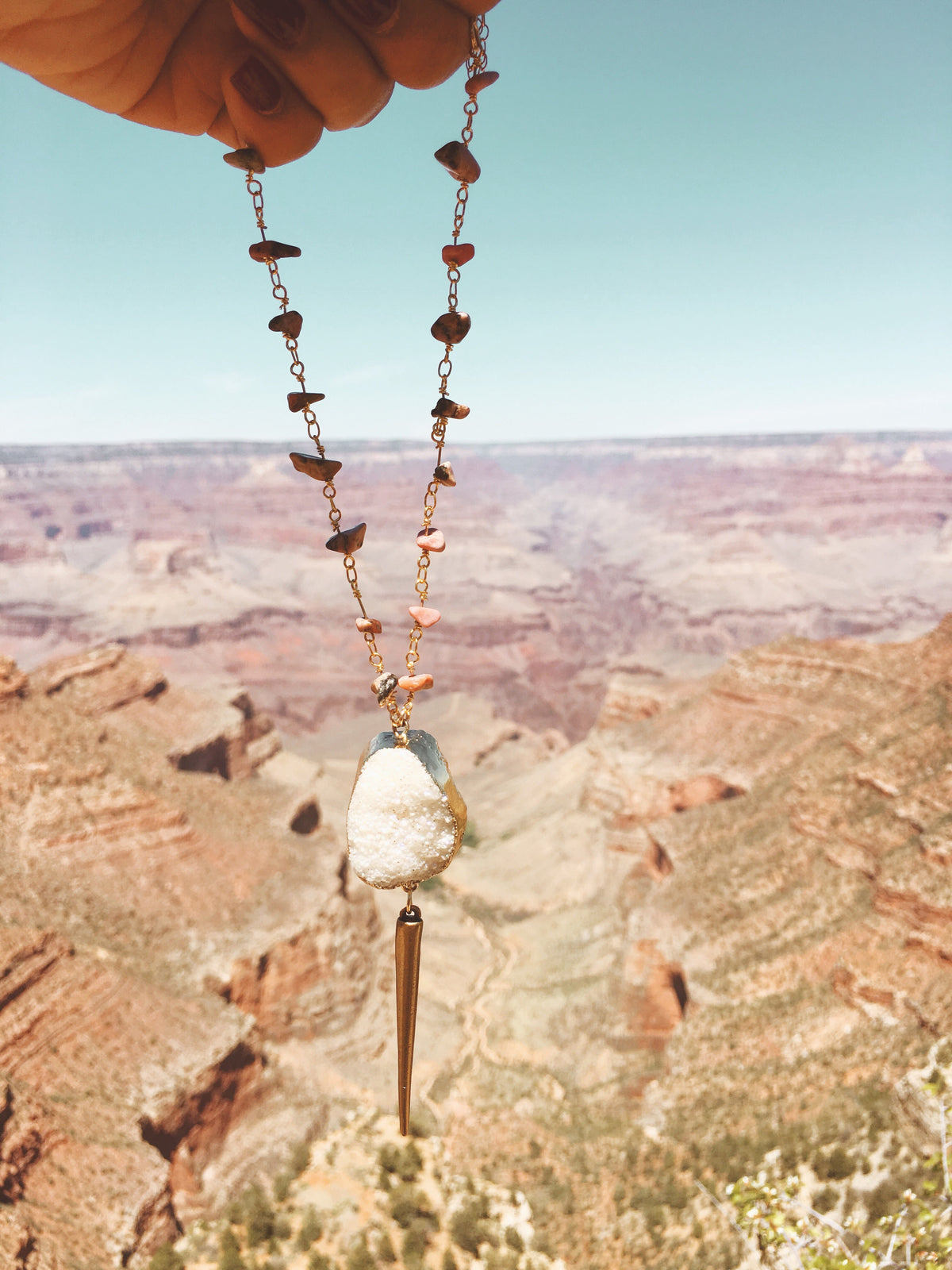 Rhodonite and Druzy Quartz Necklace - The Pretty Eclectic
