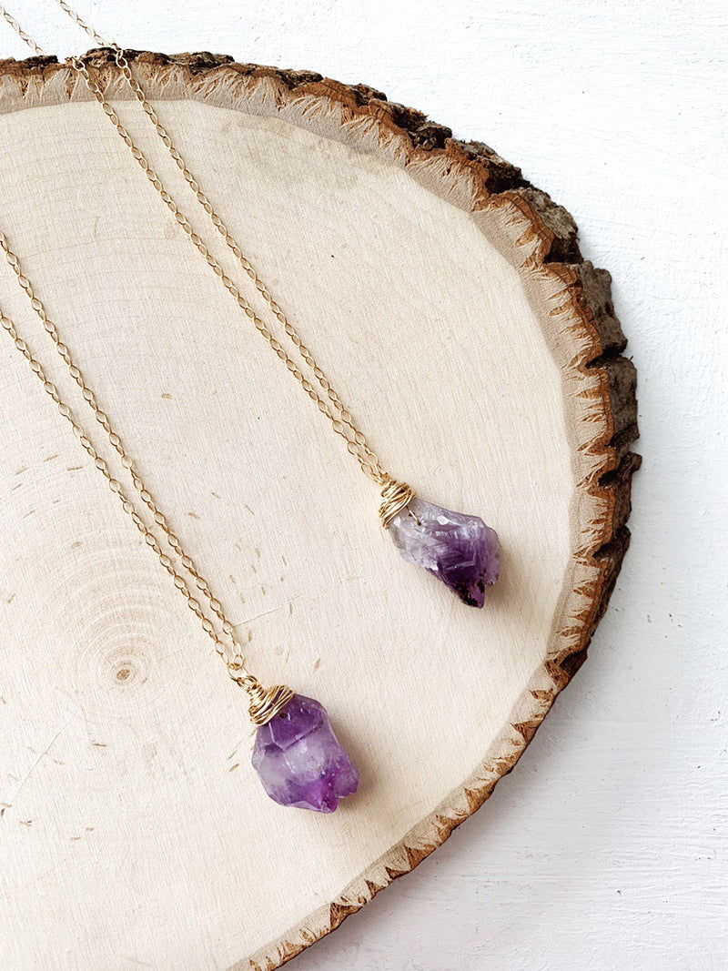 Rough Cut Amethyst Necklace - The Pretty Eclectic