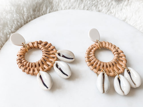 Cowrie Shell Rattan Earrings - The Pretty Eclectic