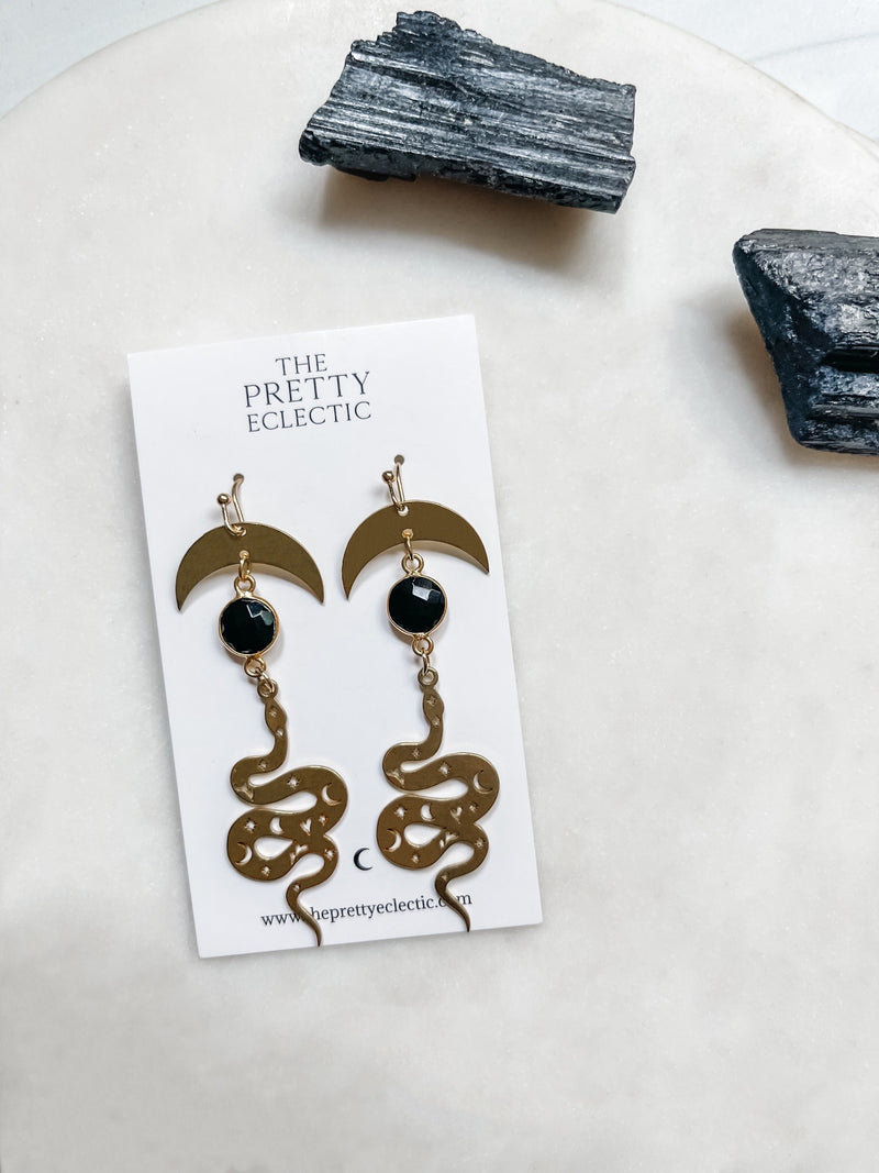 Guiding Forces - Black Onyx Serpent Earrings