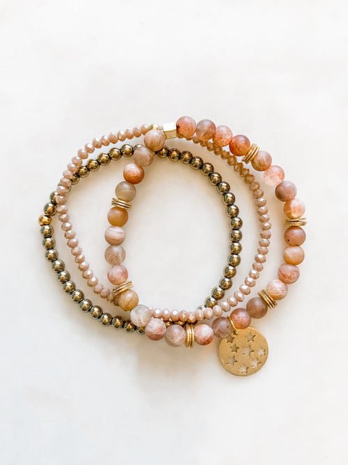 Pink Moonstone Bracelet Set - The Pretty Eclectic